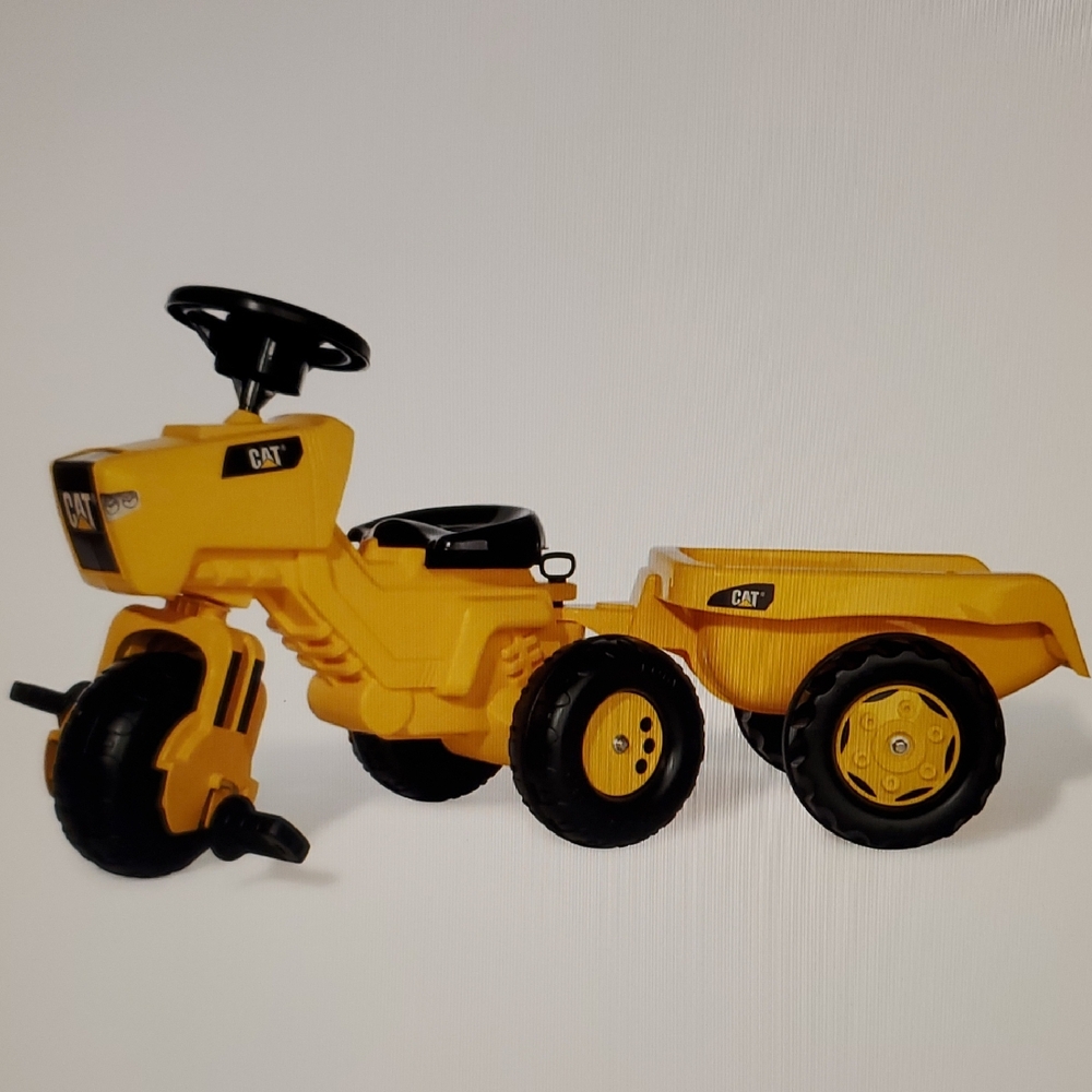 CAT Caterpillar Rolly Toys Tricycle 052936 Yellow Ride-On Tractor with Trailer